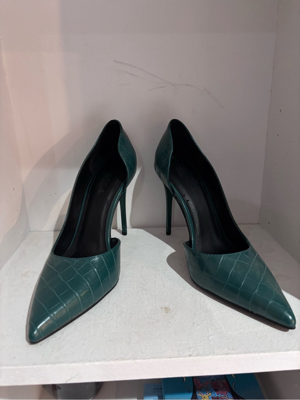 ASOS Teal Croc-Embossed Pointed-Toe Stiletto Heels